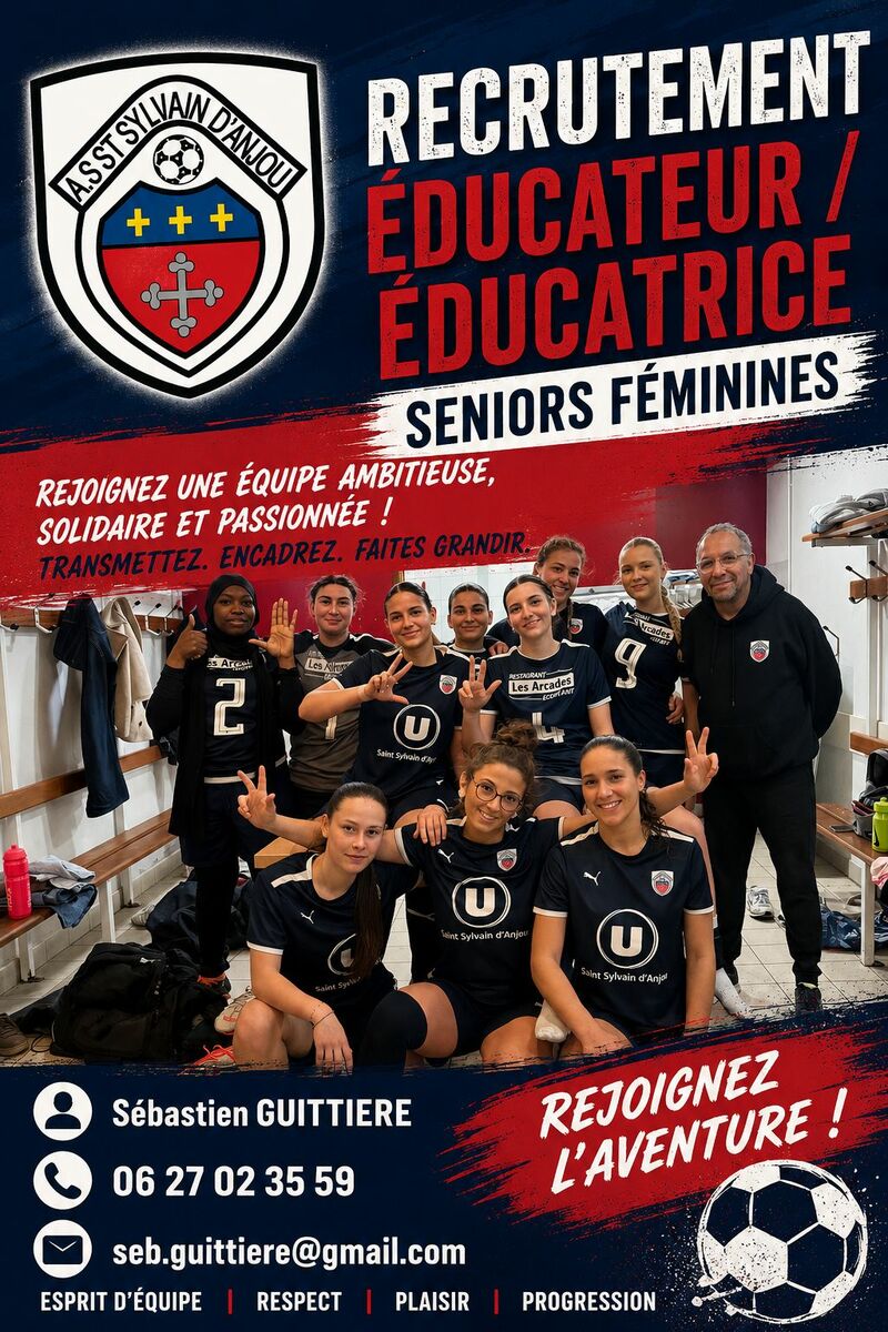 📣 recrutement ÉDUCATRICE / ÉDUCATEUR SENIORS FÉMININES  ⚽️