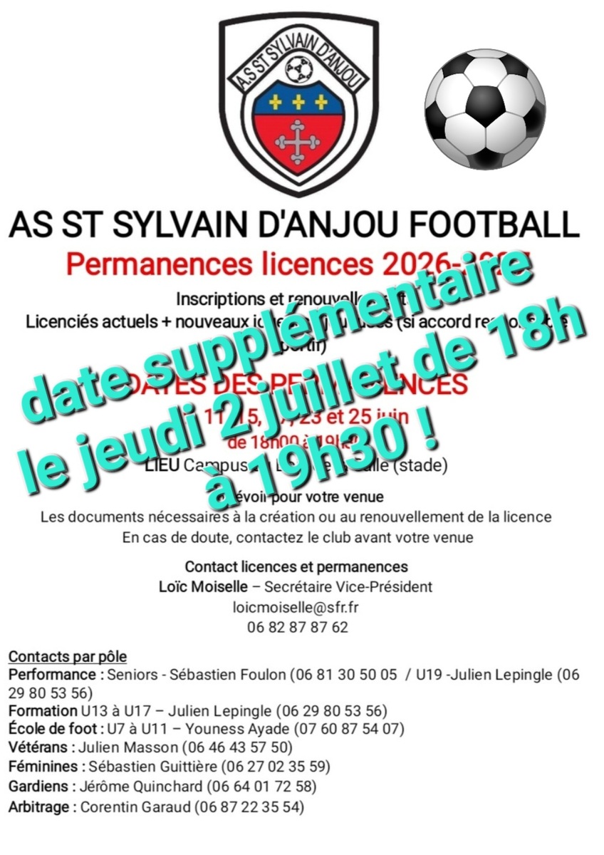 Jeudi 📣 2 juillet : nouvelle permanence licences
