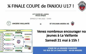 1/4 de Finale COUPE de l'ANJOU pour nos U17 le 21 mai !