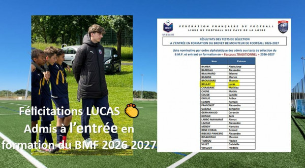 Lucas admis en formation BMF 2026 2027 👏