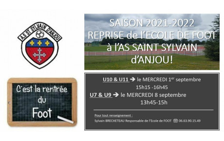 dates de REPRISE Ecole de FOOT pour les U7-U9 et U10-U11 !