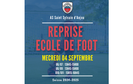 Reprise Ecole de Football - Mercredi 04 Septembre 2024