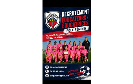 Recrutement éducateurs (trices) POLE FÉMININ !