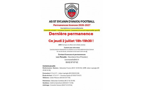 📣Ce jour jeudi 2 juillet dernière  permanence licences avant la reprise !
