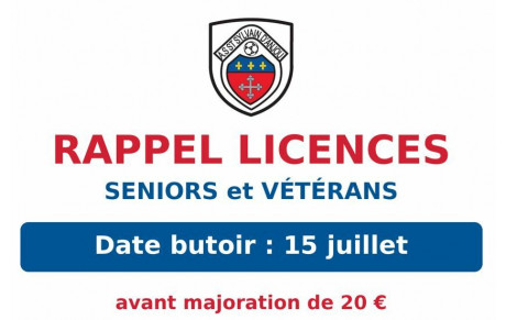 RAPPEL DATE BUTOIR LICENCES SENIORS et VETERANS !